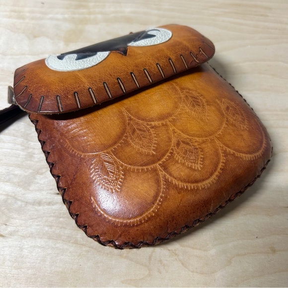 Vintage Owl Tooled Cowhide Leather Mini Crossbody Bag, Owl Pouch, Handmade EUC - Picture 3 of 9